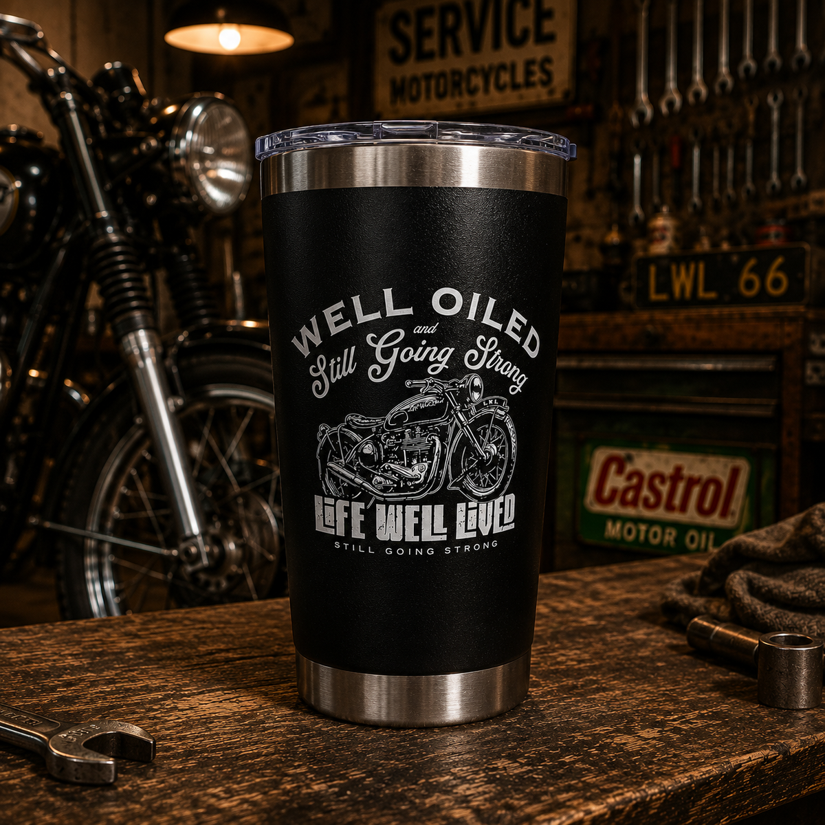 Well Oiled Bike 20oz Thermal Tumbler